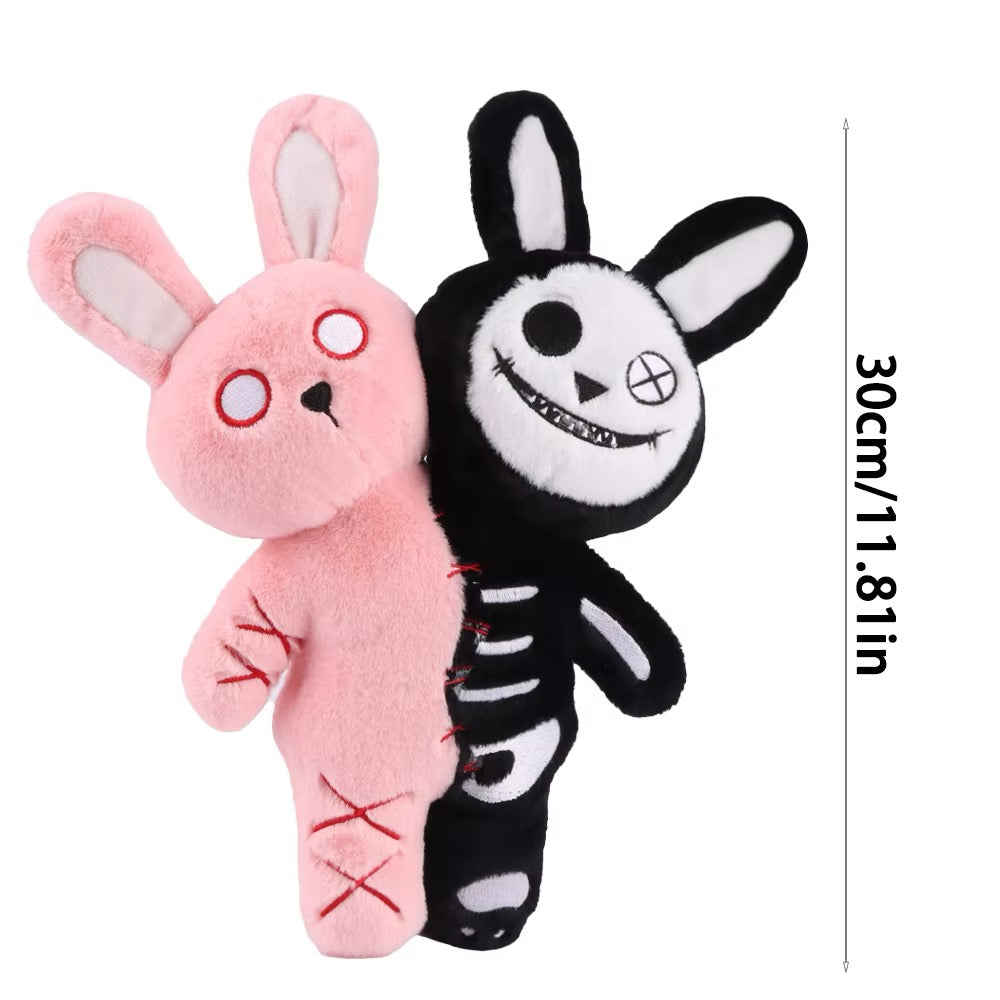 Gothic skull rabbit plush toy with double heads for Halloween decor