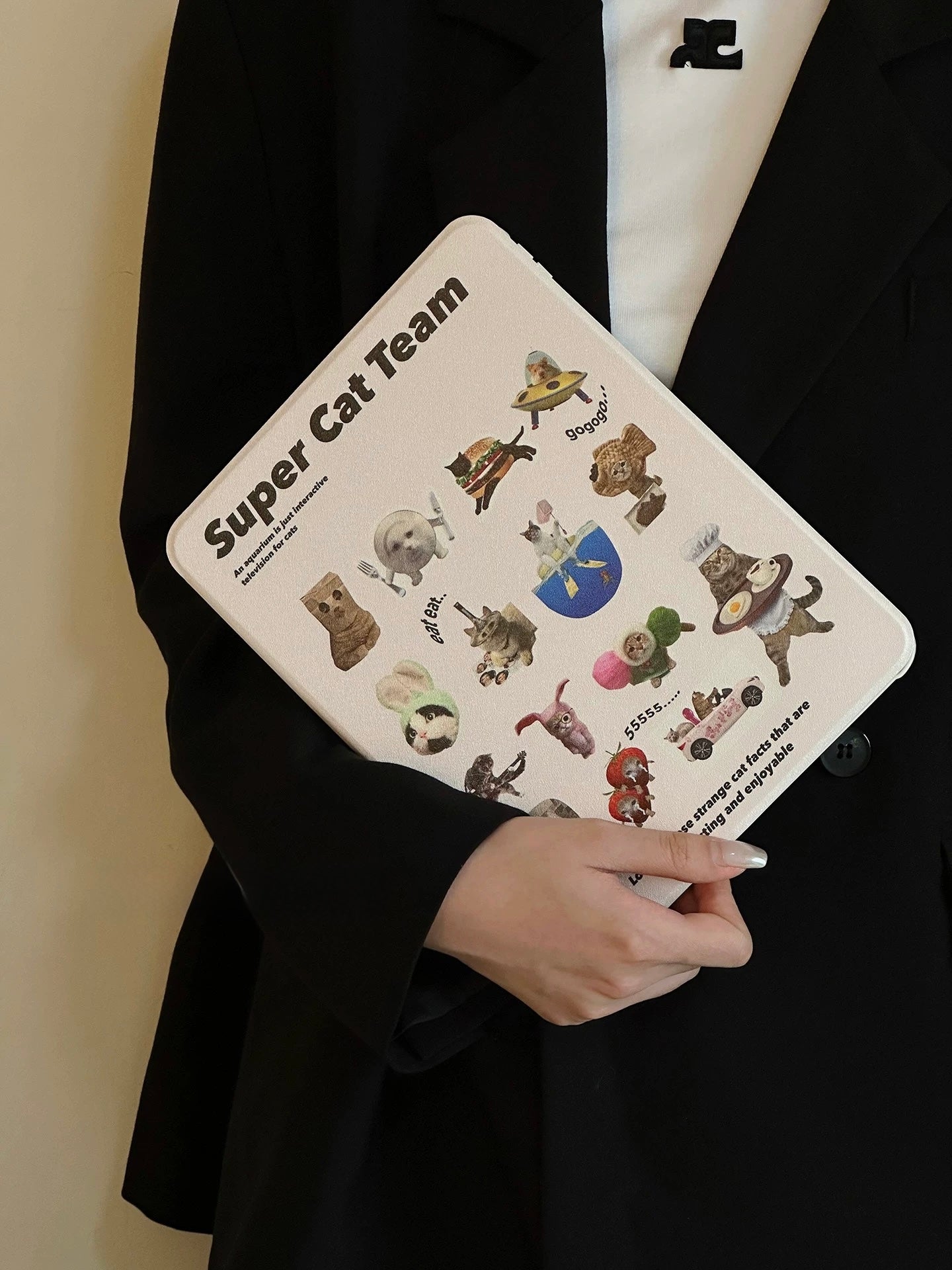 Cat lover gift idea — cute iPad case with bold meme print.