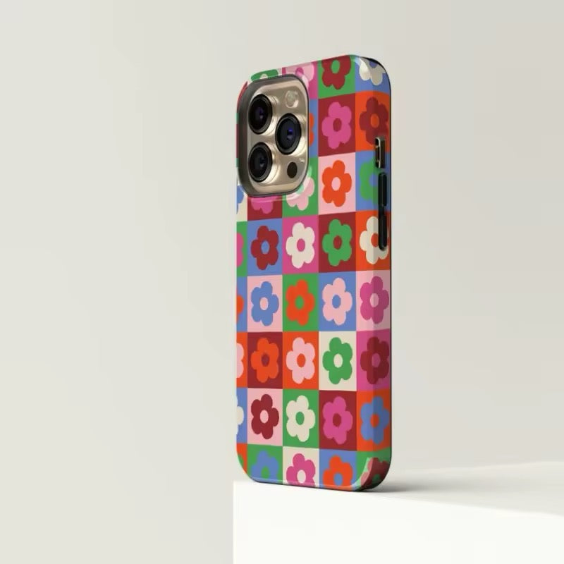 Aesthetic Korean-style phone case with playful flower print designed for iPhone Pro Max models
