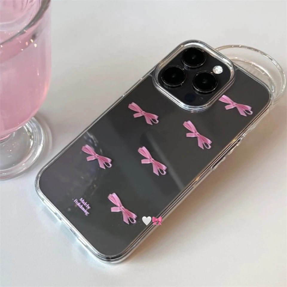 Cute pink bow iPhone case for iPhone 16, 15, 14, and 13