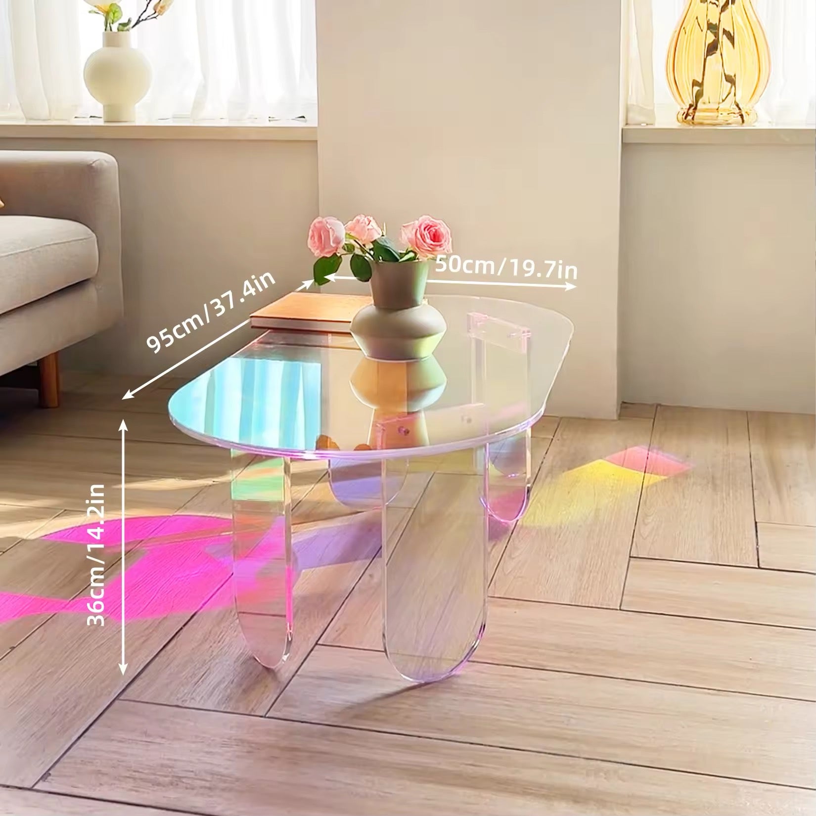 Elegant Shatterproof Iridescent Clear Acrylic Coffee Table