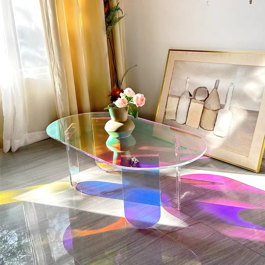 Modern Rainbow Resin Coffee Table for Contemporary Living Spaces