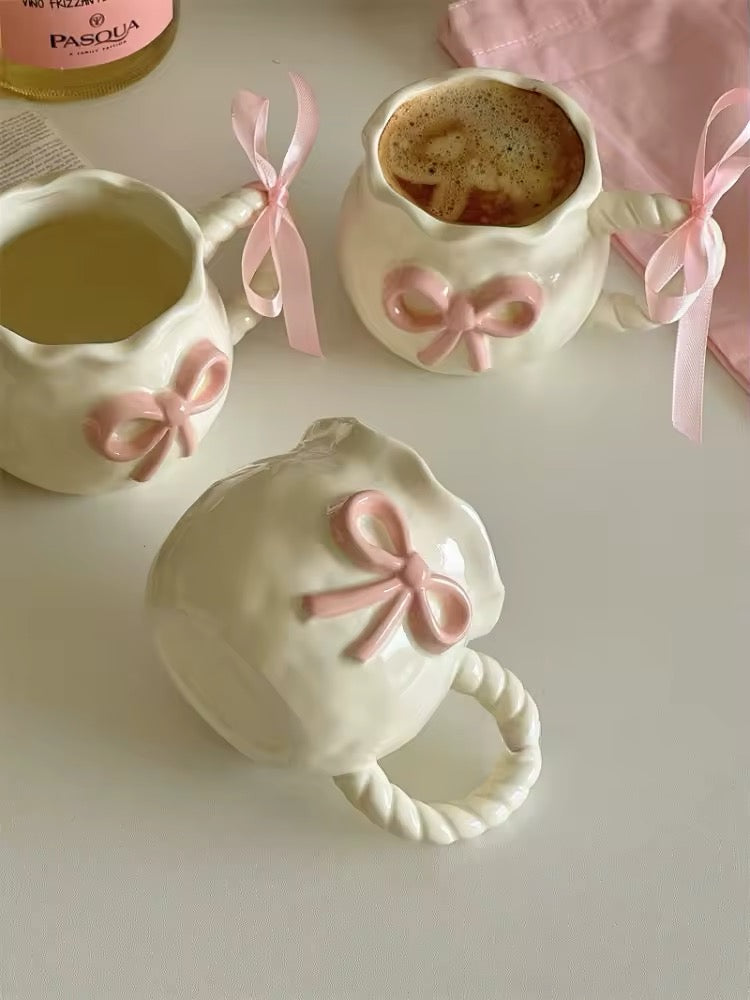 Irregular ceramic coquette mug in kitchen shelf decor