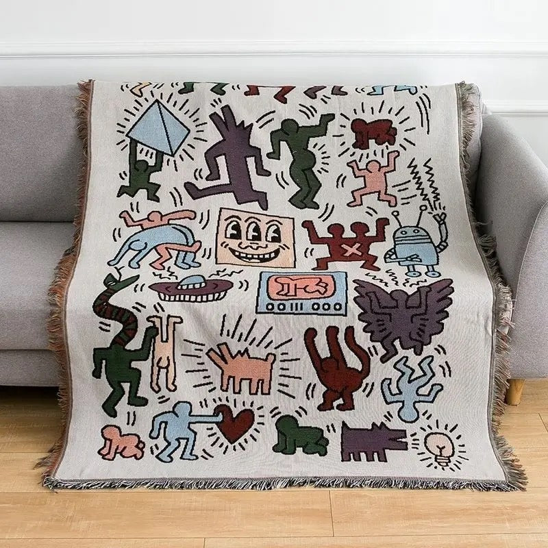 Graffiti-inspired jigsaw puzzle throw blanket for home decor