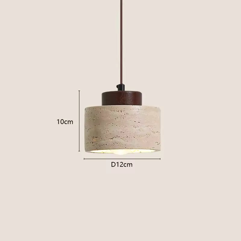 Beige wabi sabi pendant lamp with natural texture and brown cord for earthy home decor.