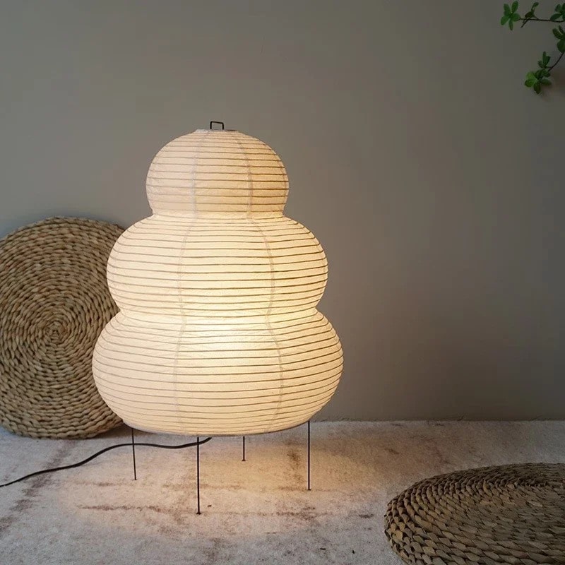 Akari Noguchi Style Paper Lamp - Japanese Rice Paper Lantern With 3-Color Temperature Bulb For Bedroom, Living Room & Office