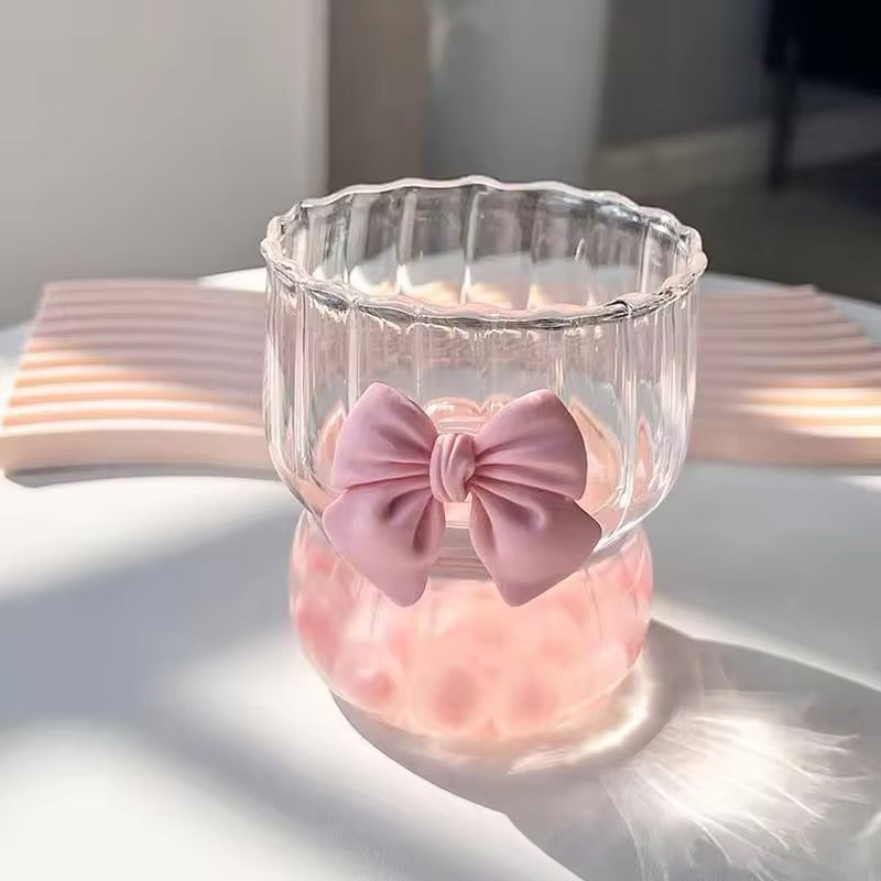 Coquette pink bow glass cup for iced coffee and tea