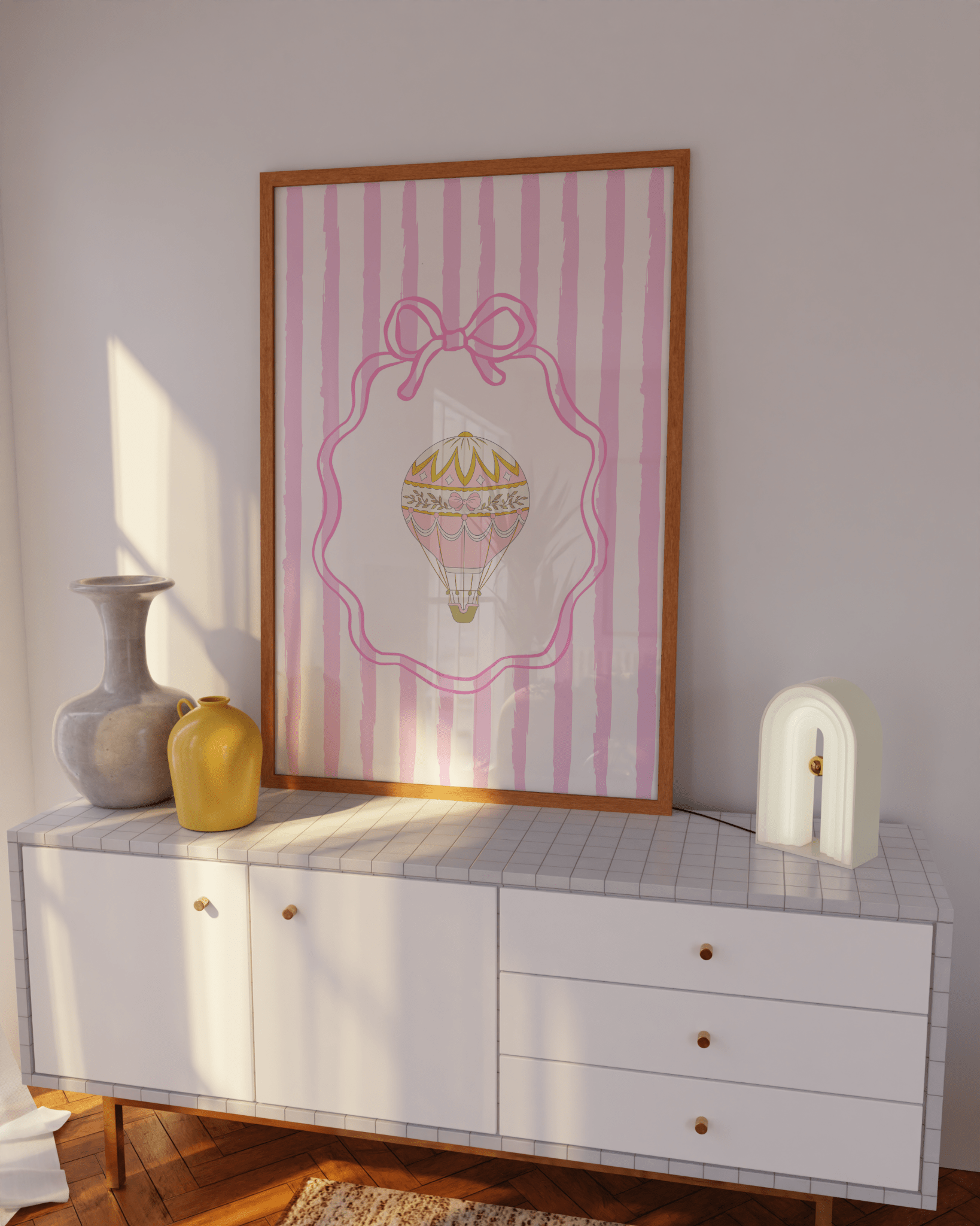 Baby girl digital wall art featuring carousel pony, perfect for coquette-inspired nurseries.