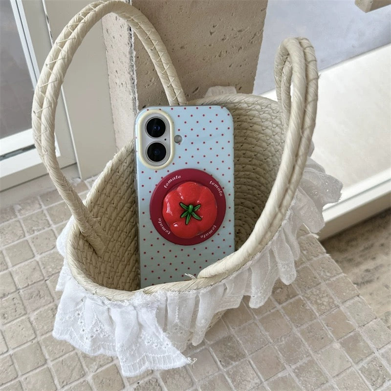 Phone case with tomato design in a woven basket