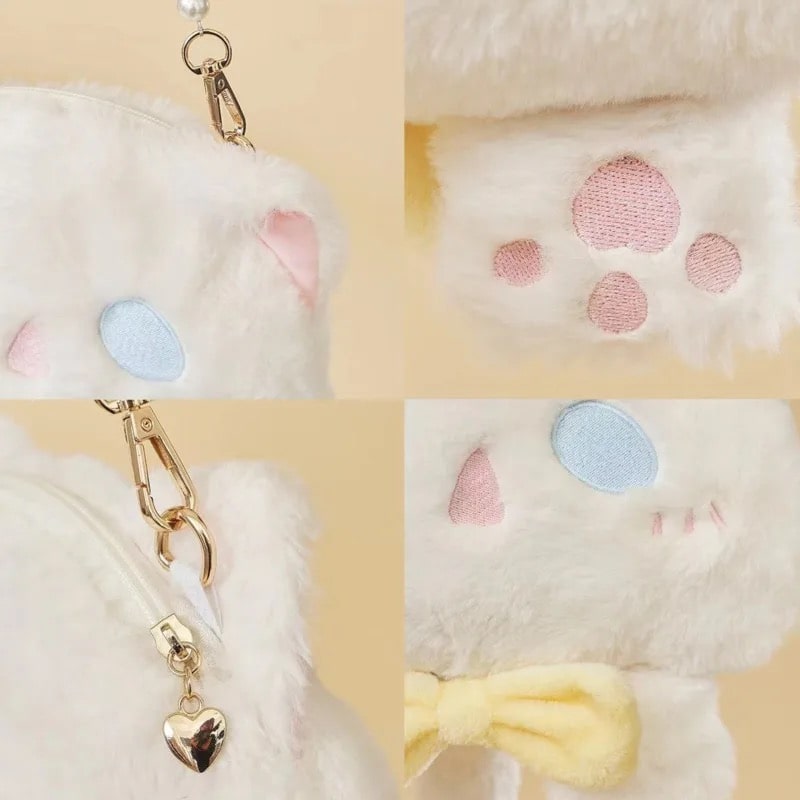 Chic kawaii crossbody bag with cat design, adorable faux fur accessory