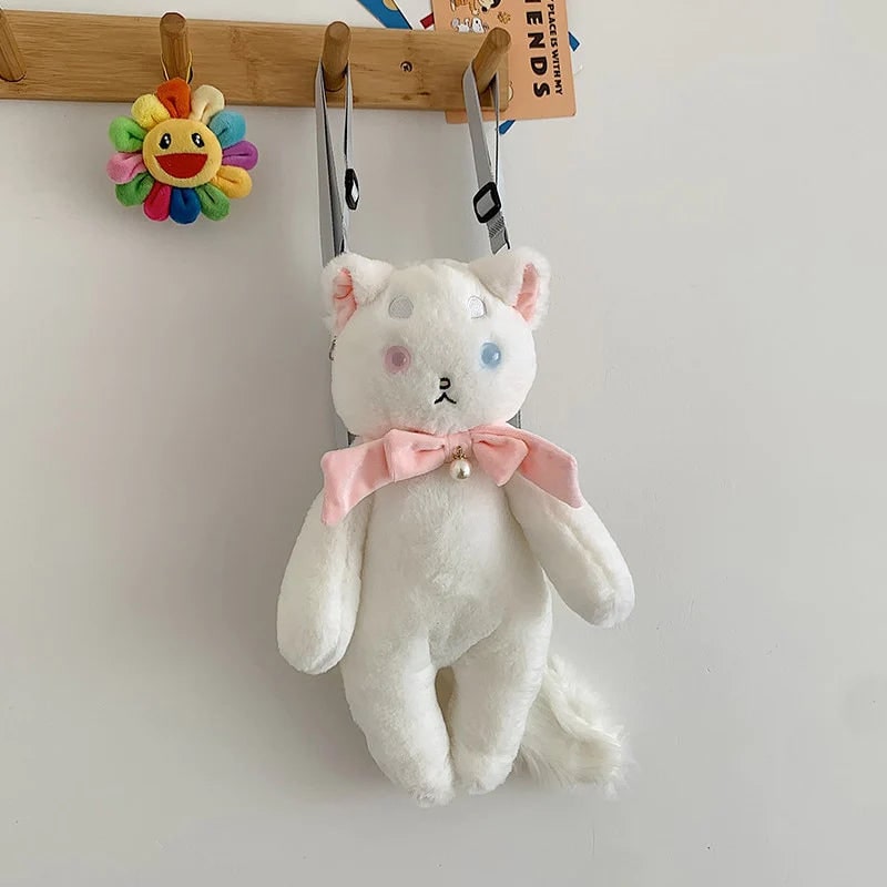 Soft plush backpack in cat shape for school and travel