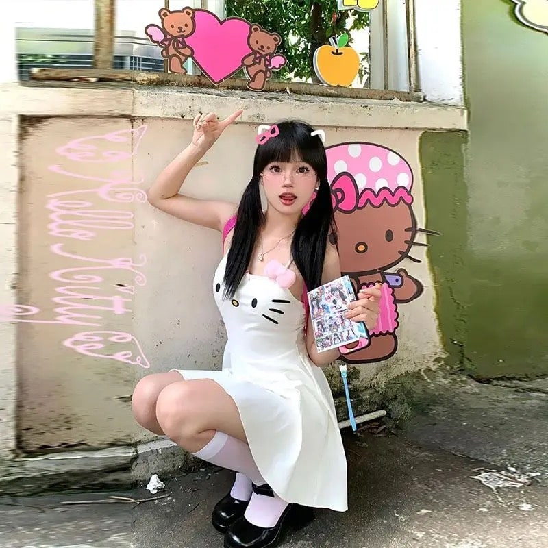 Hello Kitty dress in Korean style for summer wear