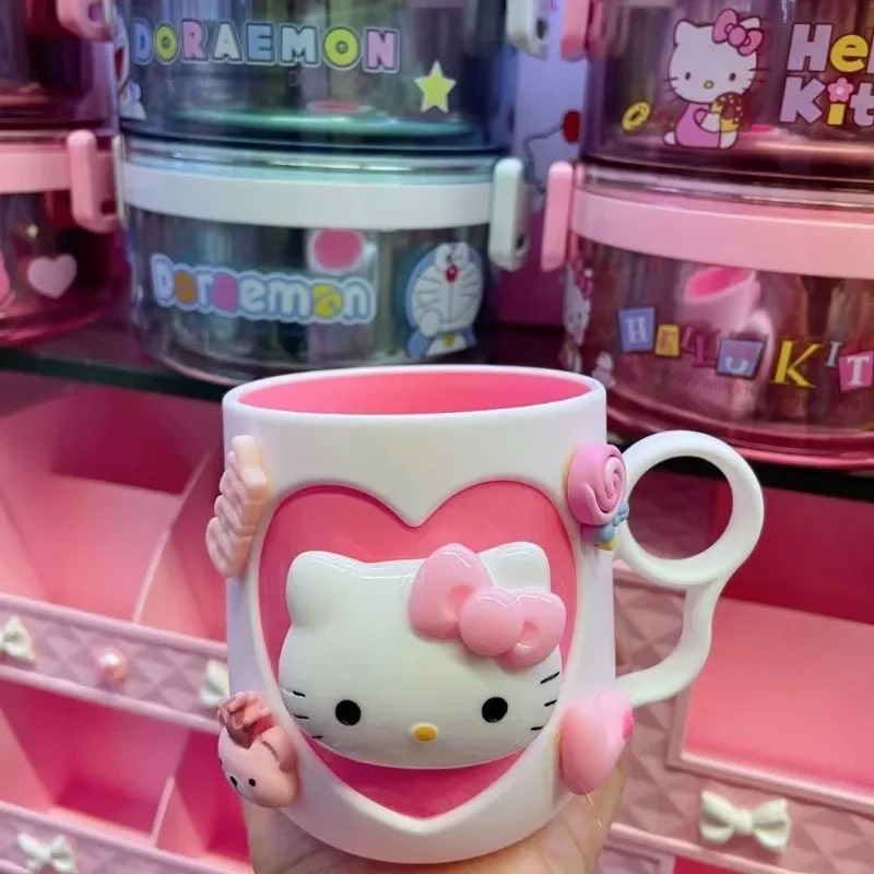 Kawaii Hello Kitty mouthwash cup with heart design