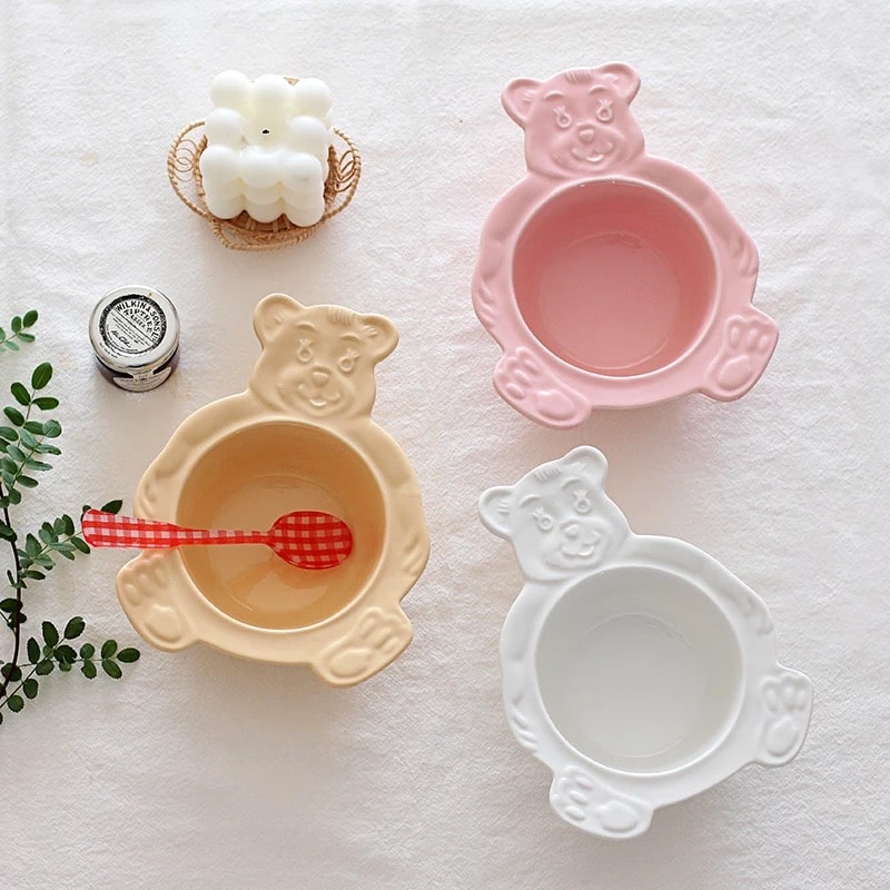 Pink bear ceramic bowl for kids' mealtime