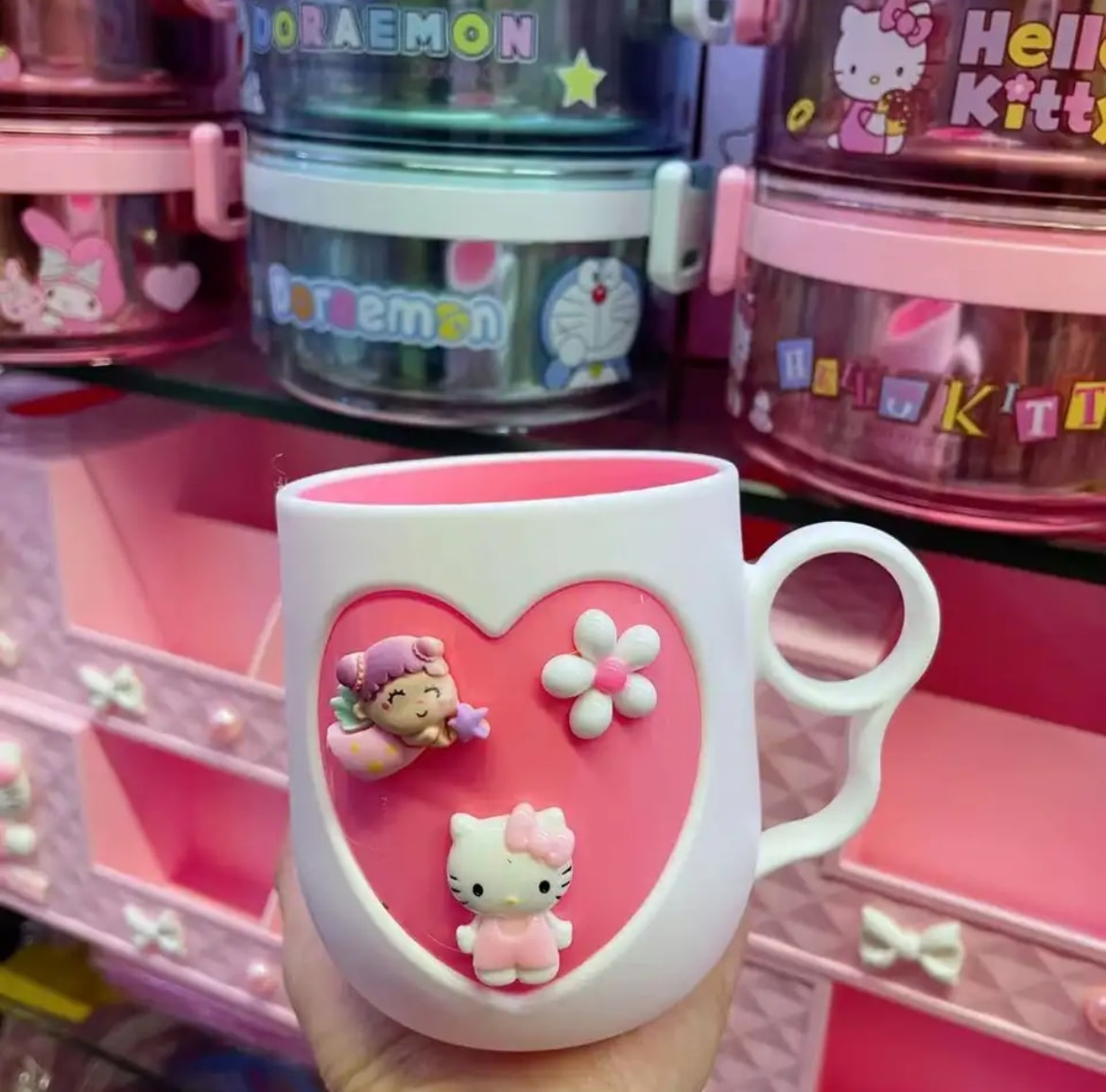 Adorable Hello Kitty cartoon cup for brushing routine