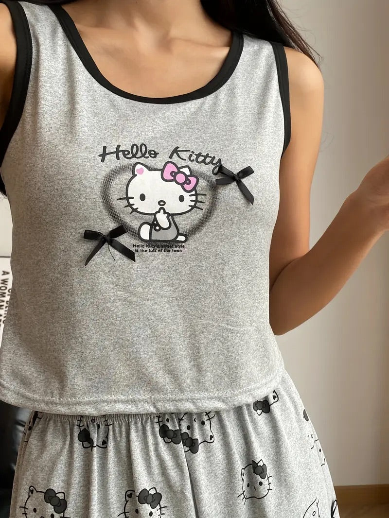 Hello Kitty pajama set with sleeveless top and shorts for women