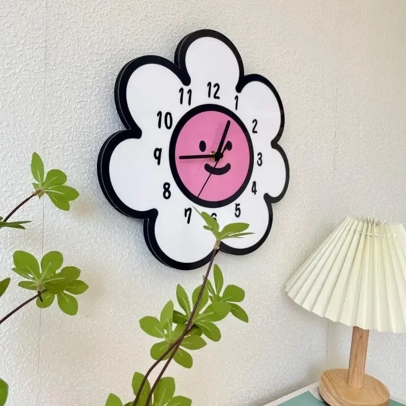 Cartoon flower clock for Danish pastel room decor