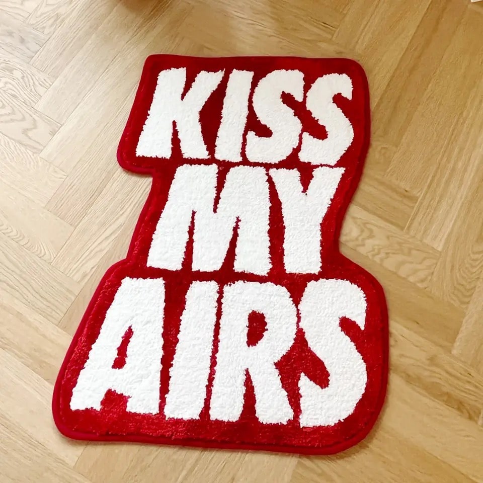 Red fluffy handmade tufted rug for sneakerheads