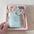 Korean bowknot iPhone case with blue bow and pearl pendant