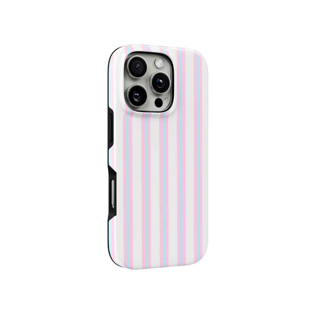 Phone case with white polka dots on a light gray background