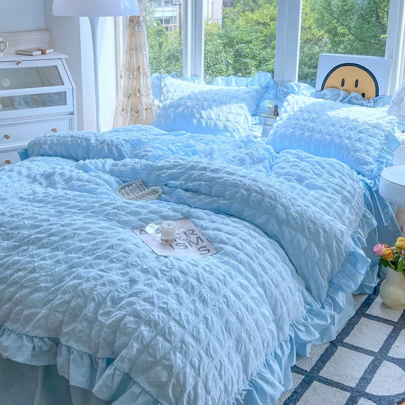 Korean Style Princess Bedding Set - Full Size Duvet with Lace Trim