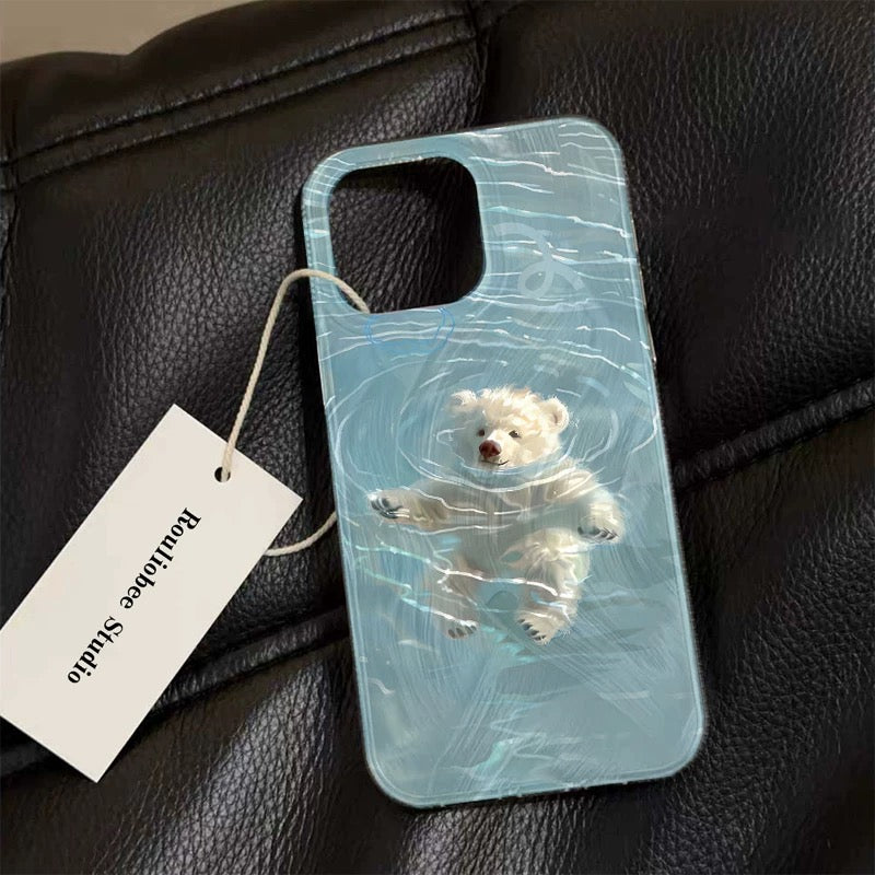 Korean-style Swimming Bear phone case for iPhone protection