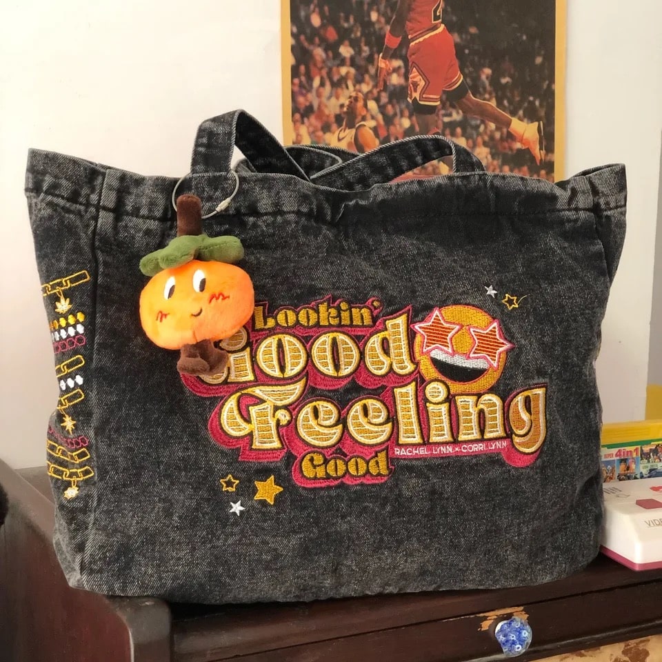 Happy Canvas Bag | Y2K Embroidered Tote Bag for School – The Feelz