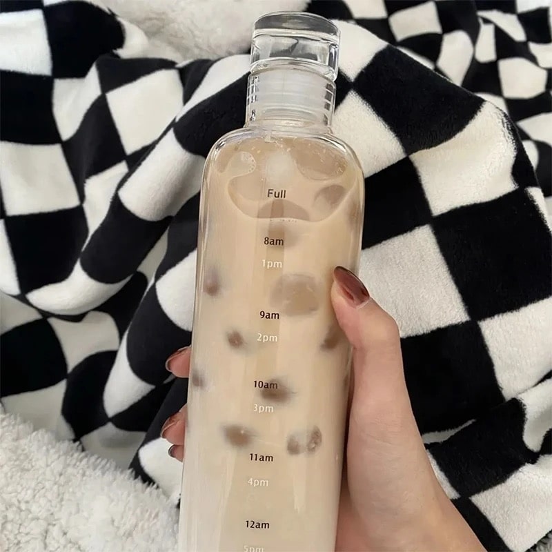 Modern gym water bottle with time marker for hydration