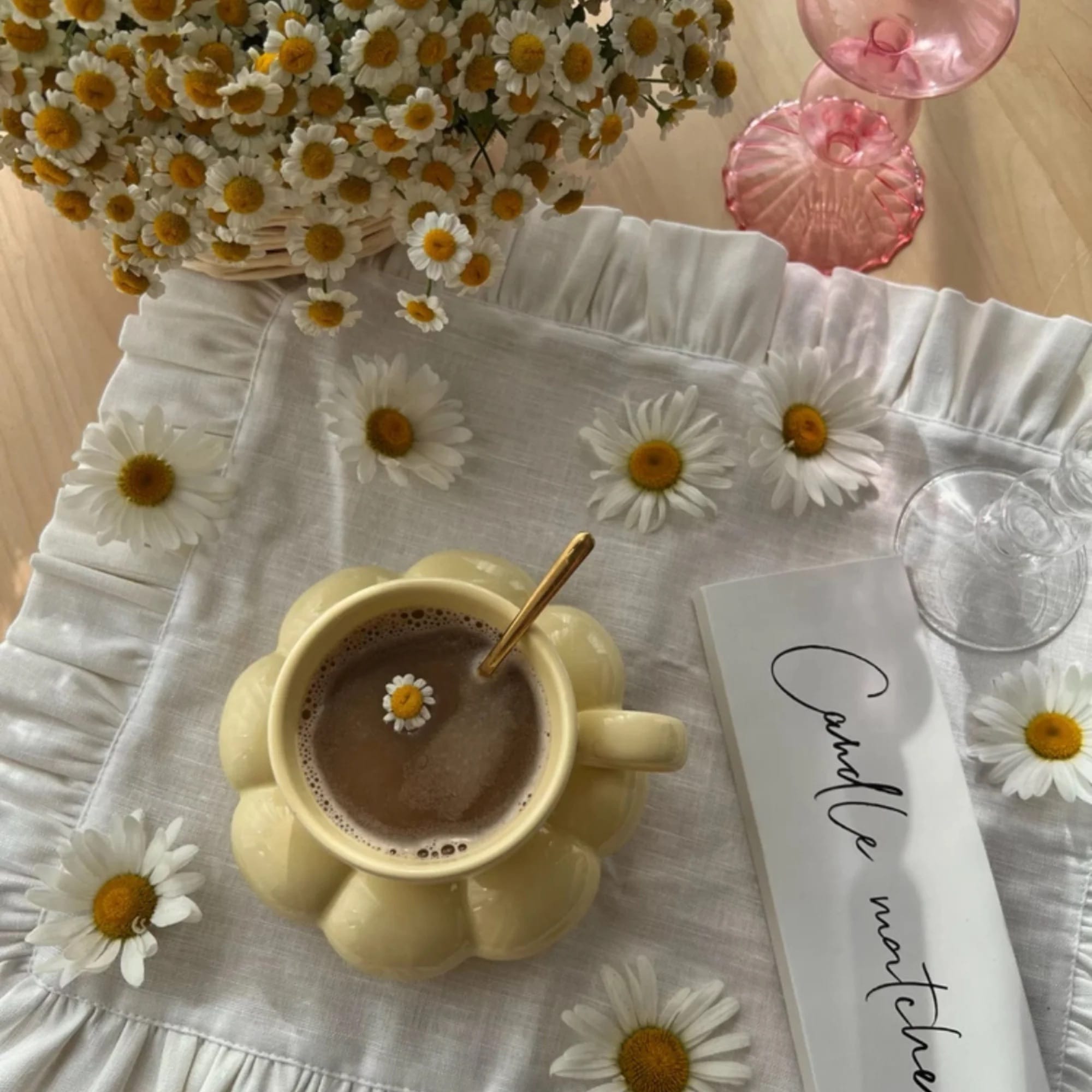 Elegant ceramic coffee mug and saucer with sunflower pattern. Yellow drinkware set for tea and coffee lovers.