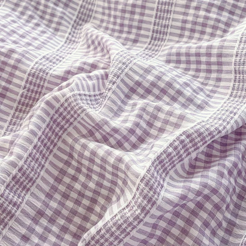 Close-up of purple and white checkered fabric