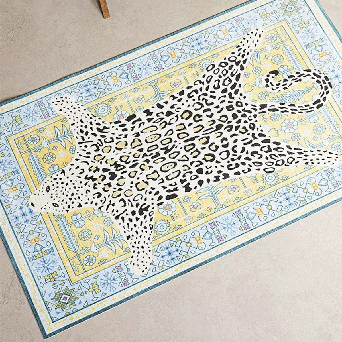 Moroccan tiger rug with velvet texture and vibrant cheetah design