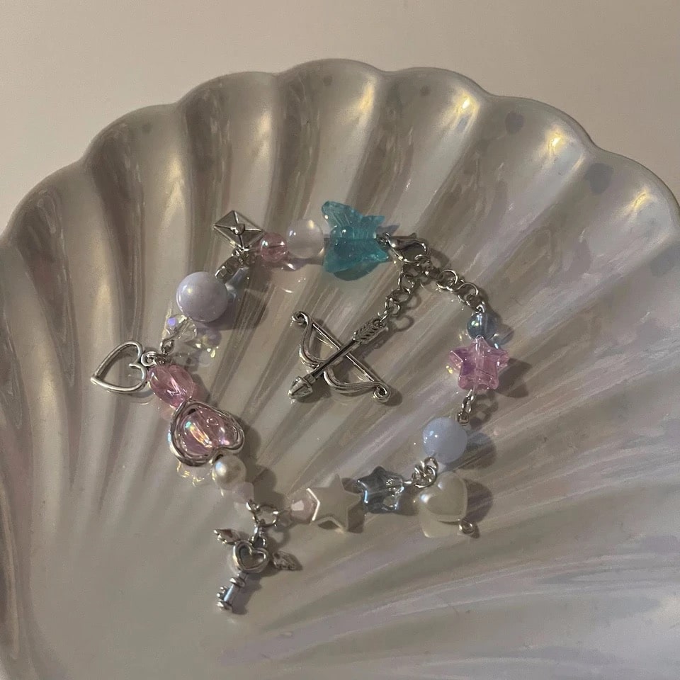 Silver color love heart and star bracelet for party gifts