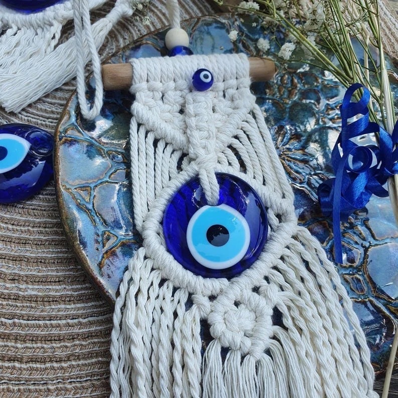 Handmade evil eye macrame decor for protection and style