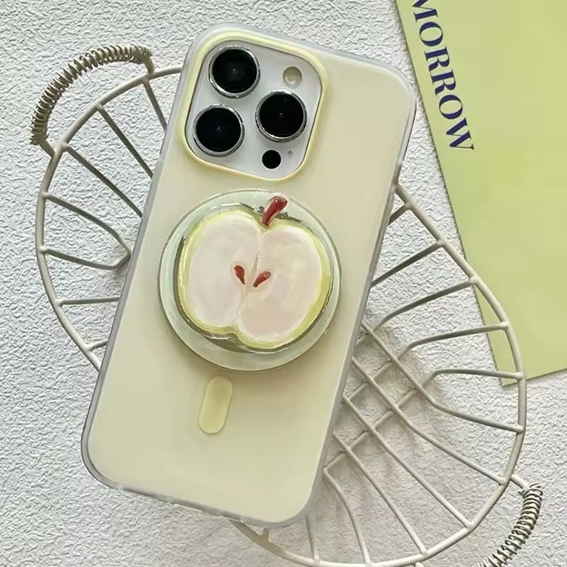 Foldable GripTok stand on cute green apple phone case