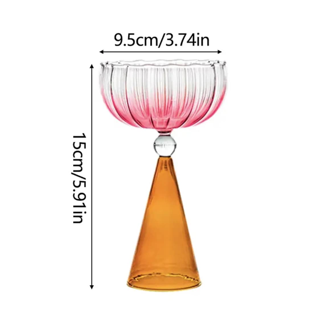 Crystal cocktail glass with vintage-inspired gold rim and unique colors