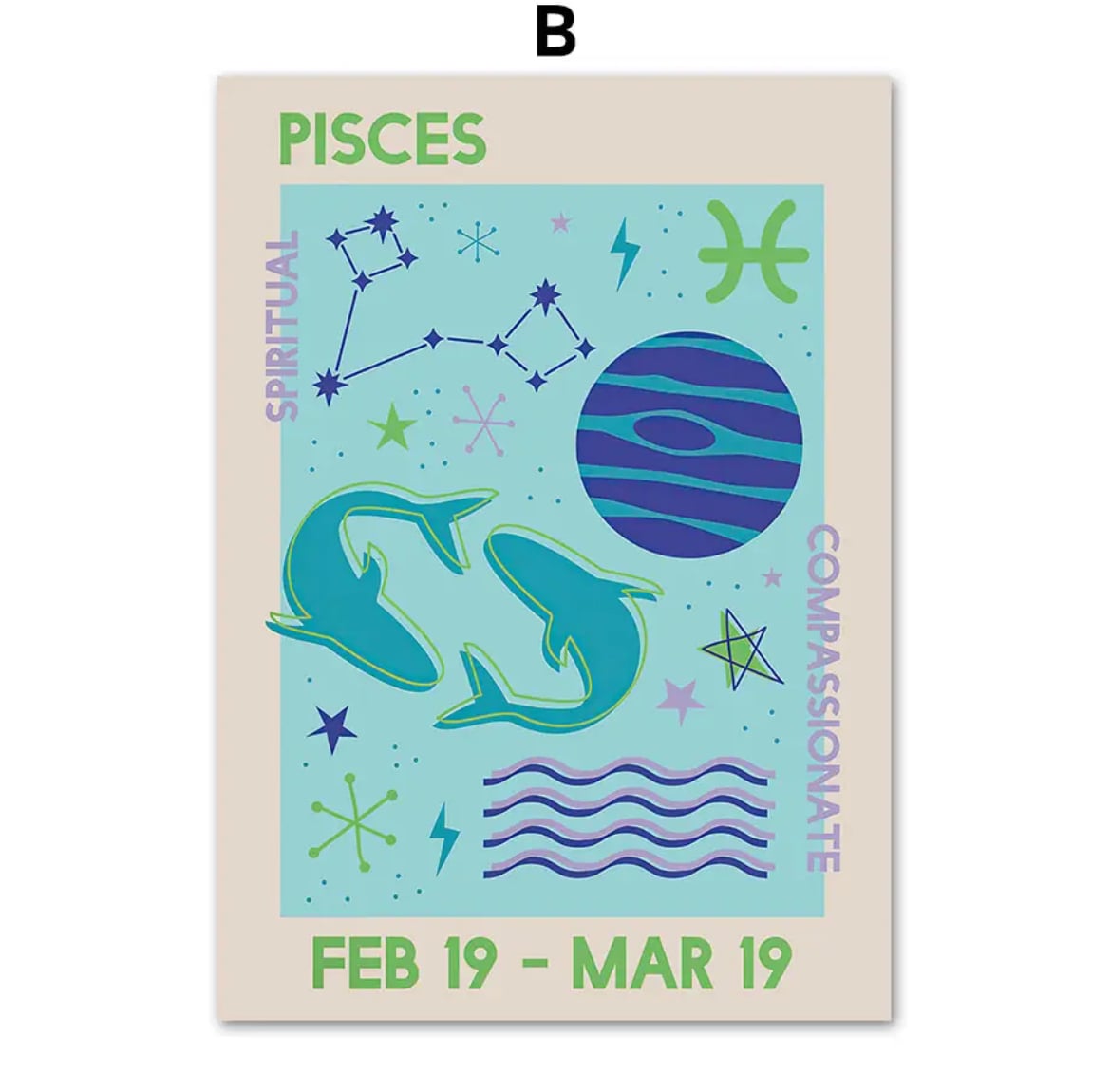 Aesthetic zodiac sign wall art featuring Capricorn, Pisces, and Scorpio