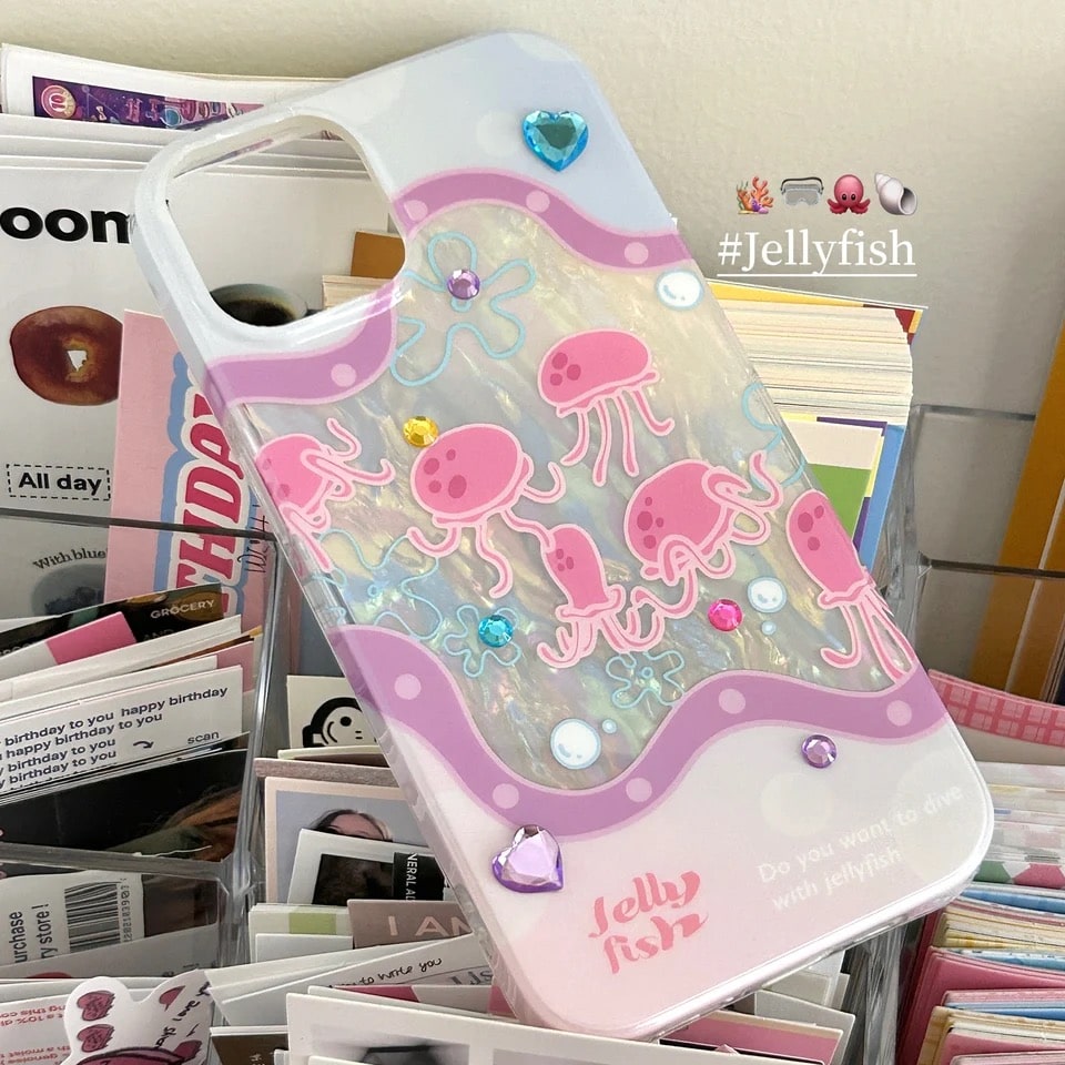 Jellyfish iPhone Case – Mermaidcore Y2K Rhinestone Cover – The Feelz Jellyfish iPhone Case – Mermaidcore Y2K Rhinestone Cover – The Feelz