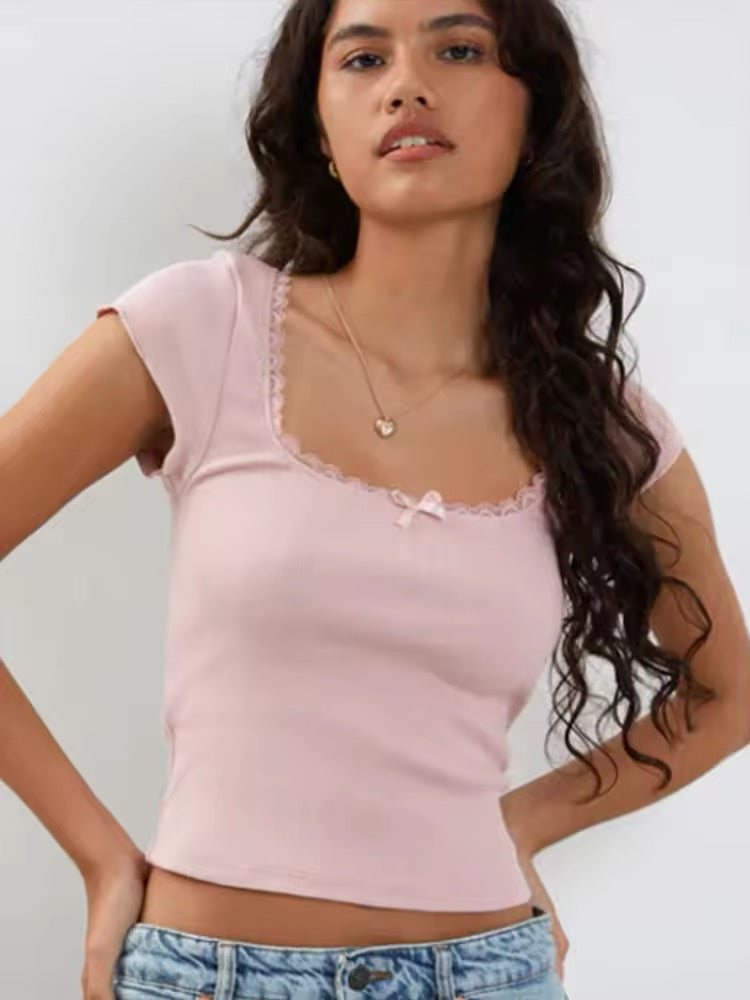 Off Brand Japanese newest Pink Milkmaid Top