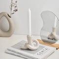 Minimalist white clay candle stick holder for home decor