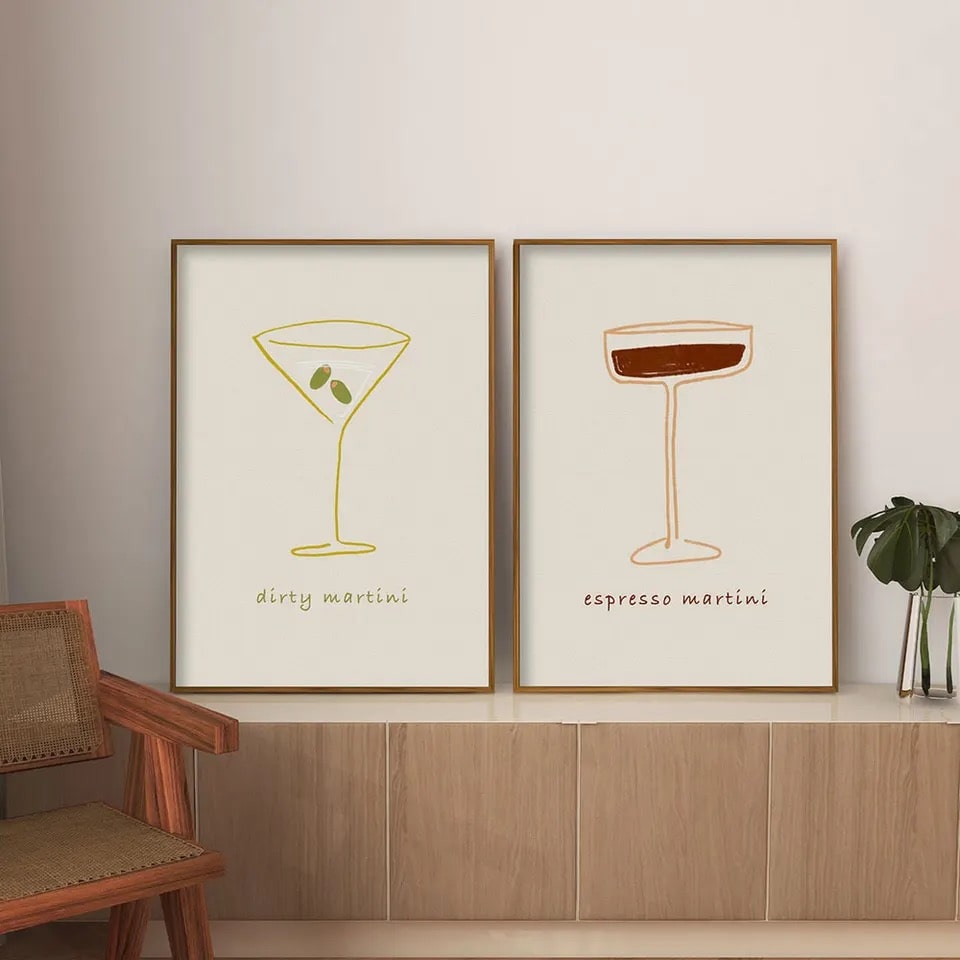 Elegant cocktail poster art for kitchen wall