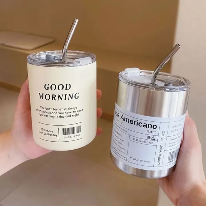 Aesthetic Coffee Tumbler with Lid and Straw