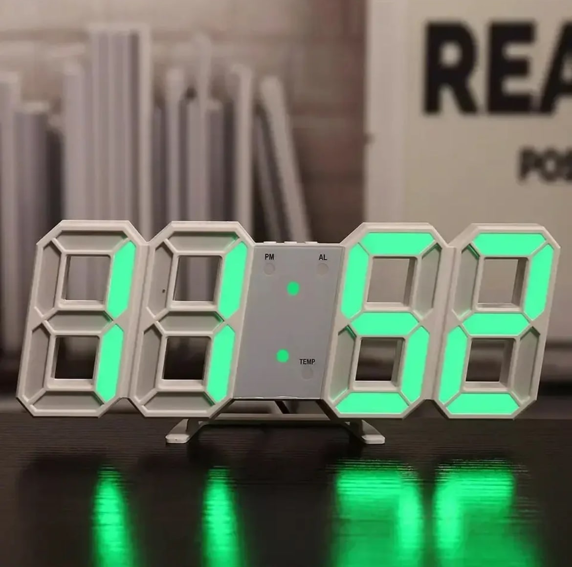 Digital alarm clock with large LED display for home