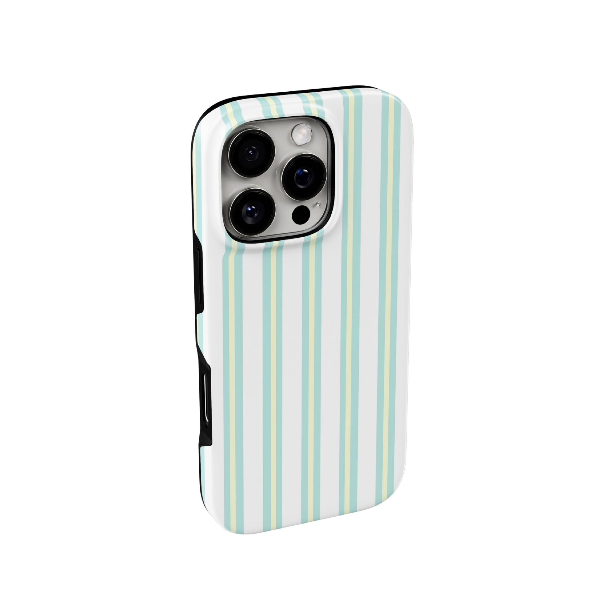 Phone case with vertical striped pattern on a white background