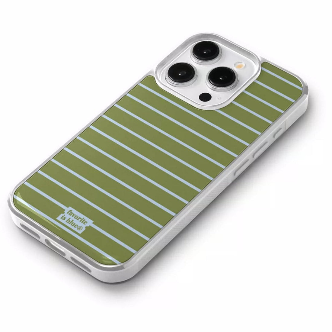 Phone case with green and white striped pattern on a white background