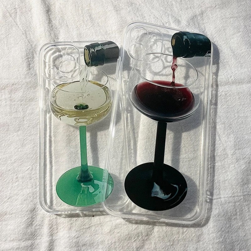 Minimalist Y2K iPhone Case – Red Wine Glass Design Transparent Cover for iPhone