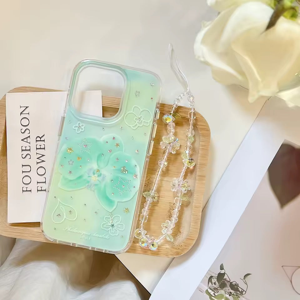 Mint Orchid iPhone Case with Bracelet — Korean Aesthetic Phone Cover – The Feelz Mint Orchid iPhone Case with Bracelet — Korean Aesthetic Phone Cover – The Feelz