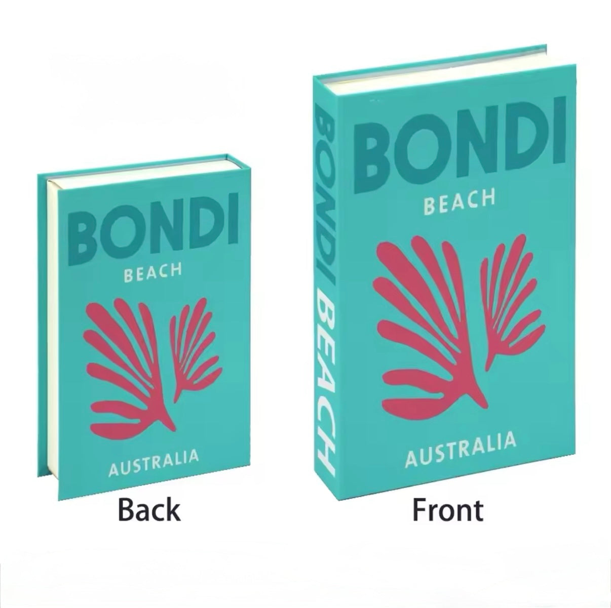 Eye-catching coral, turquoise, and lavender decorative books displayed as bookshelf props