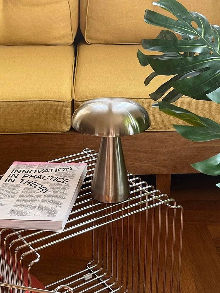 Minimalist metal mushroom lamp for aesthetic bedside decor
