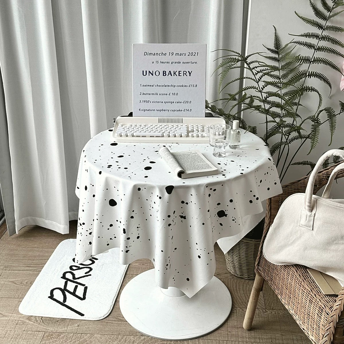 Aesthetic ink splatter tablecloth for retro kitchen and home decor