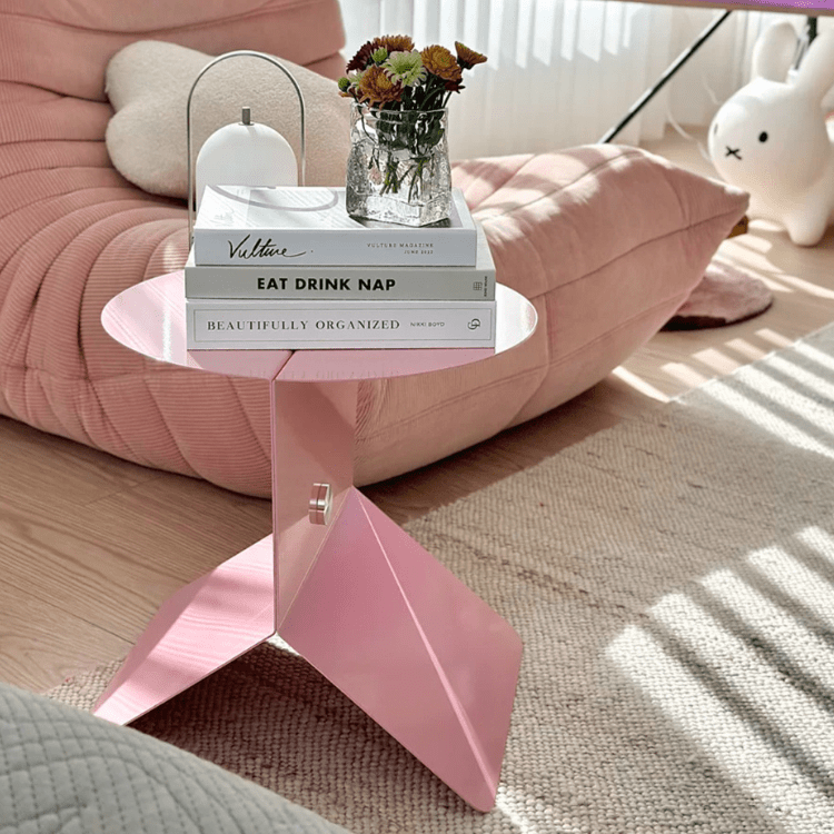 Pink Coffee Table – Modern Side Metal Table Magazine Rack